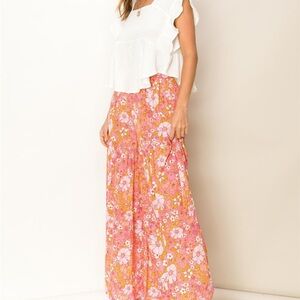 Hyfve Retro 70s Pink Floral Wide Leg Palazzo Pants - Size L